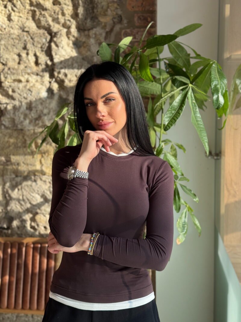 Лонгслів з віскози шоколад ,сірий меланж та чорний