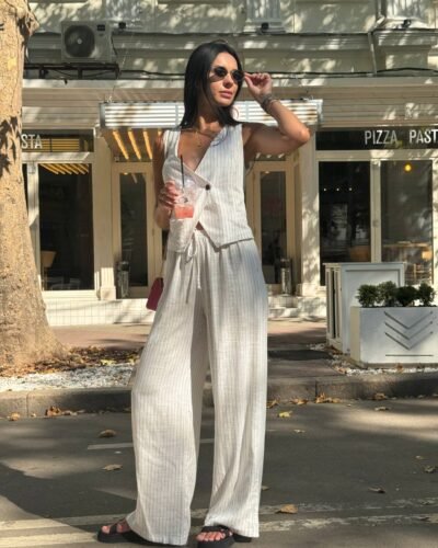 Костюм з натурального льону у комплекті з жилетом і штанами